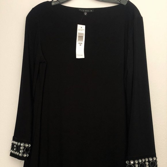 Tiana B. 3/4 Sleeves Solid Dress w/Beaded Trim - Picture 5 of 8